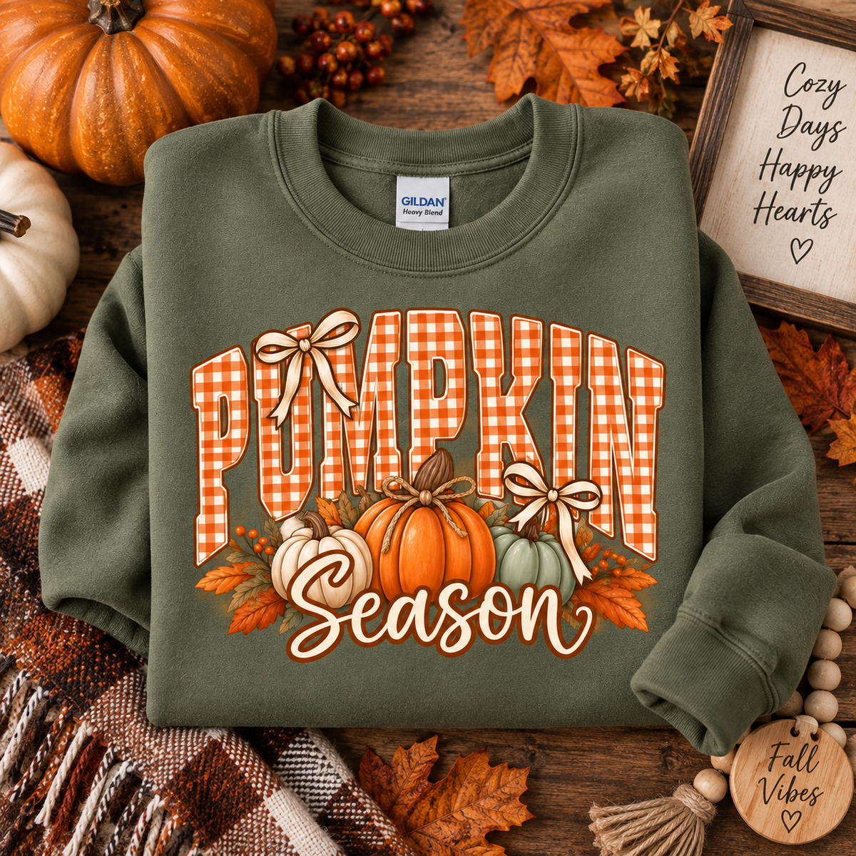 Pumpkin Season Gingham Crewneck Sweatshirt