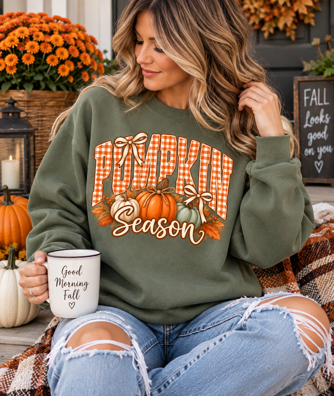 Pumpkin Season Gingham Crewneck Sweatshirt
