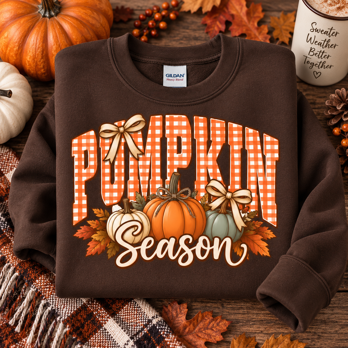 Pumpkin Season Gingham Crewneck Sweatshirt